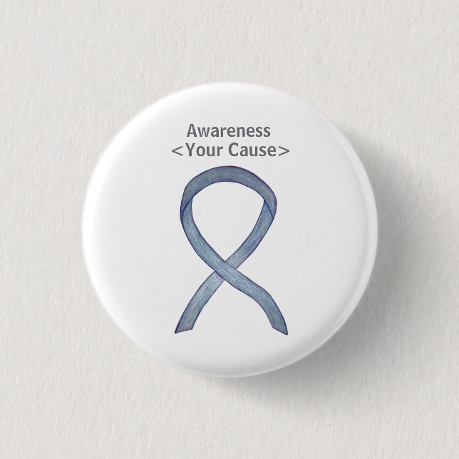 Grey Awareness Ribbon Custom Messages Button Pin (Front)
