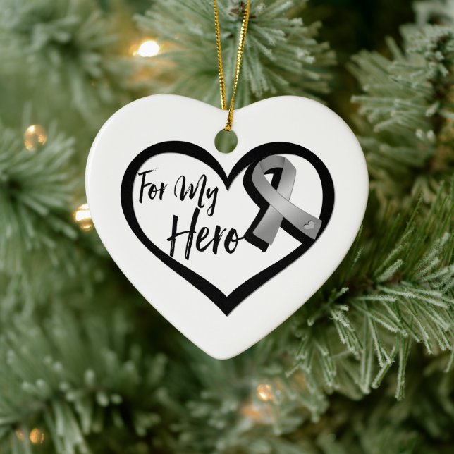 Grey Awareness Ribbon For My Hero Ceramic Tree Decoration (Tree)