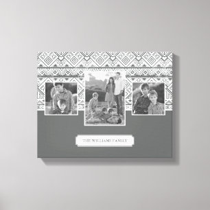 Grey Aztec Pattern   Family Photos & Text Canvas Print