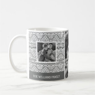 Grey Aztec Pattern Family Photos & Text Coffee Mug