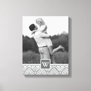Grey Aztec Pattern   Photo with Monogram Canvas Print