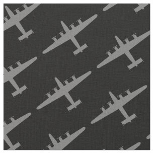 Grey B-24 Liberator Aircraft Pattern Black Fabric