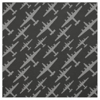 Grey B-24 Liberator Aircraft Pattern Black Fabric