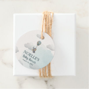 Grey Baby Elephant, Hot Air Balloon in Clouds Favour Tags
