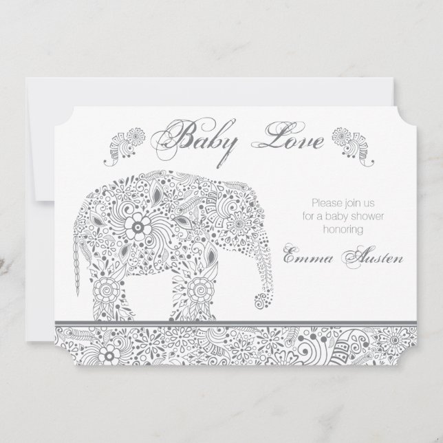 Grey Baby Elephant Shower Invitation (Front)
