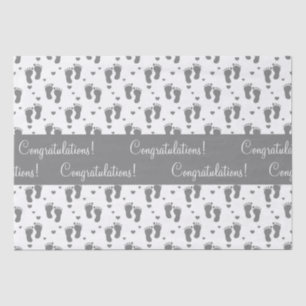 Grey Baby Footprints and Hearts Tissue Paper
