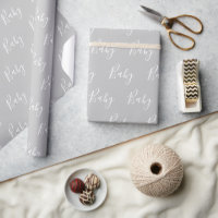 Grey Baby Script Elegant Baby Wrapping Paper