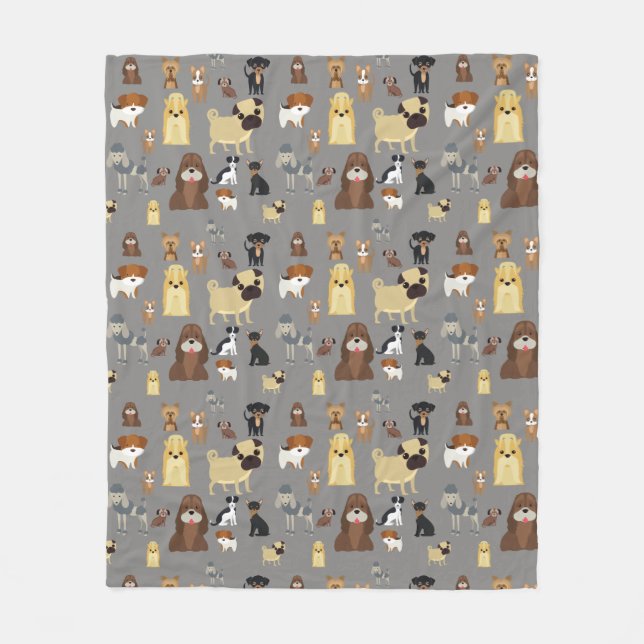grey background dogs pattern fleece blanket (Front)