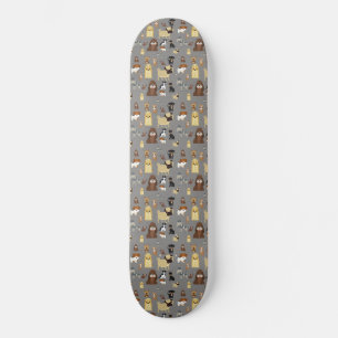 grey background dogs pattern. skateboard