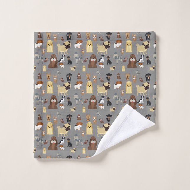 grey background dogs pattern wash cloth (Wash Cloth)