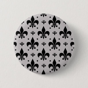 Grey Background Fleur-de-lis Pattern Design 6 Cm Round Badge