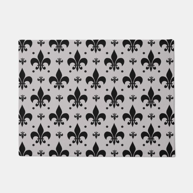 Grey Background Fleur-de-lis Pattern Design  Doormat (Front)