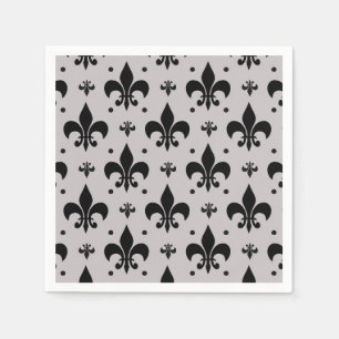 Grey Background Fleur-de-lis Pattern Design Napkin