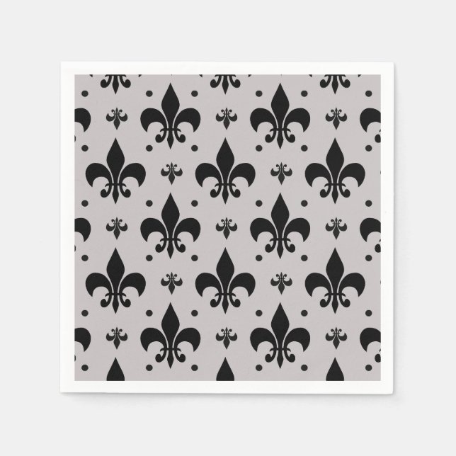 Grey Background Fleur-de-lis Pattern Design  Napkin (Front)