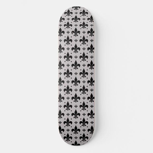 Grey Background Fleur-de-lis Pattern Design  Skateboard (Front)