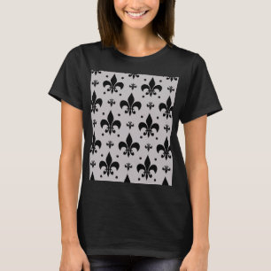 Grey Background Fleur-de-lis Pattern Design  T-Shirt