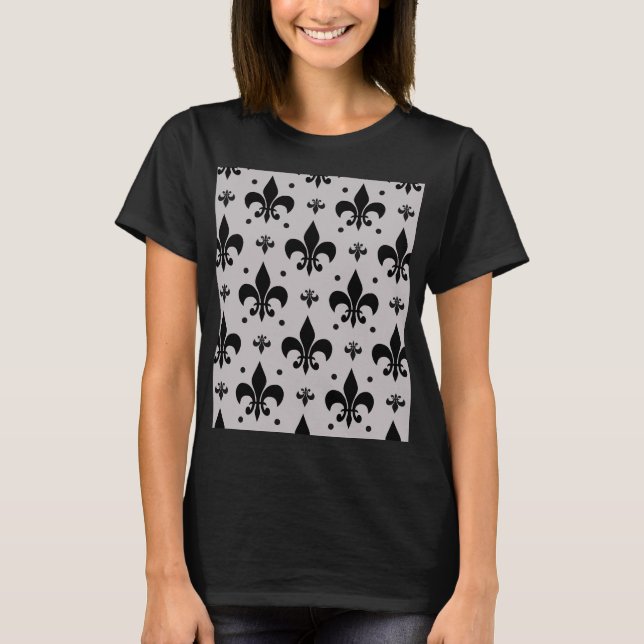 Grey Background Fleur-de-lis Pattern Design  T-Shirt (Front)