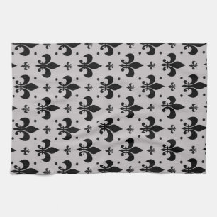 Grey Background Fleur-de-lis Pattern Design  Tea Towel