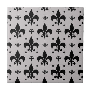 Grey Background Fleur-de-lis Pattern Design Tile