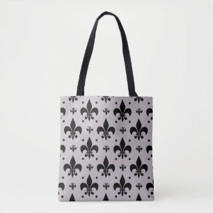 Grey Background Fleur-de-lis Pattern Design Tote Bag