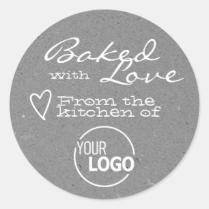 Grey Baked with Love Logo Template Heart Symbol  Classic Round Sticker