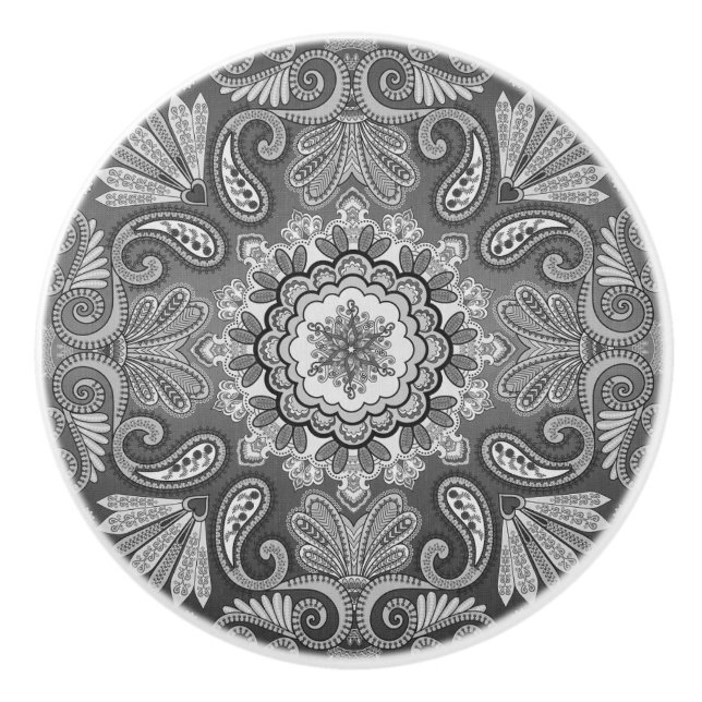 Grey Bandanna Pattern Country Ceramic Pull (Front)