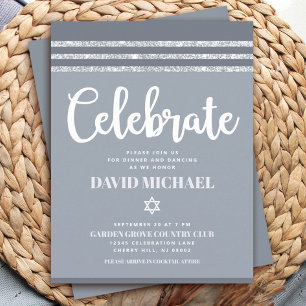 Grey Bar Mitzvah Silver Tallit Bold Modern Simple Enclosure Card