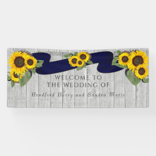 Grey Barn Wood Navy Blue Sunflower Rustic Wedding Banner