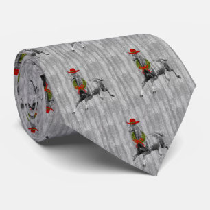 Grey Barn Wood Wild Horse in a Red Cowboy Hat Tie