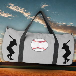 Grey Baseball Ball Player Silhouette Name Number Duffle Bag