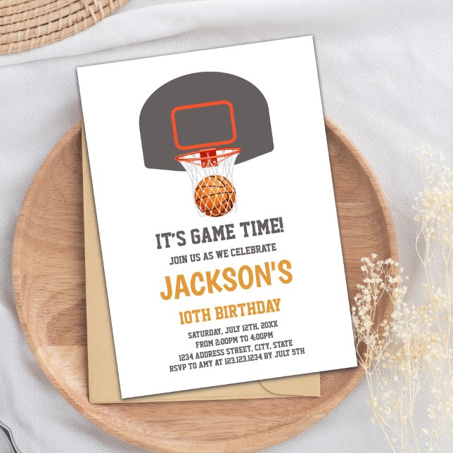 Grey Basketball Birthday Invitation (Gray Basket Basketball Invitations)