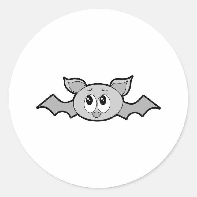 Grey Bat Cartoon. Classic Round Sticker (Front)
