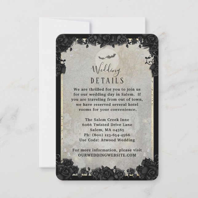 Grey Bats Gothic Halloween Matching Wed Details RSVP Card (Front)