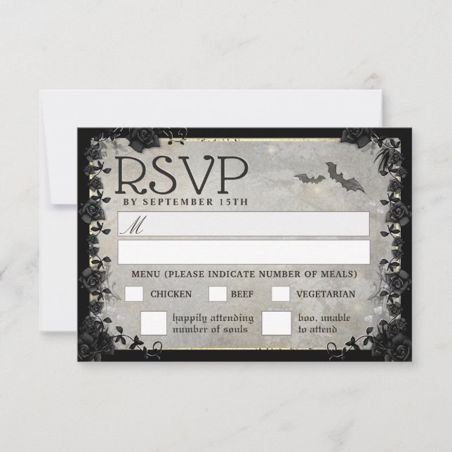 Grey Bats Gothic Matching RSVP MENU Card (Front)