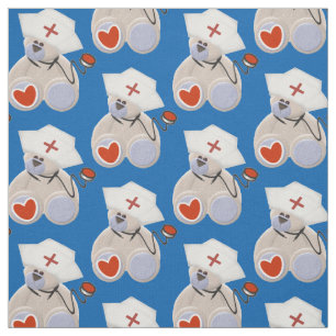 Grey Bear Nurse With Stethoscope Heart and Hat Fabric