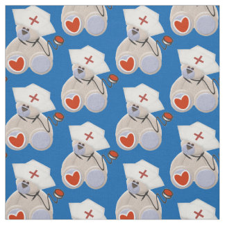 Grey Bear Nurse With Stethoscope Heart and Hat Fabric