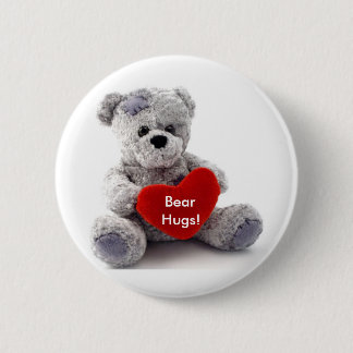 Grey Bear With Heart 6 Cm Round Badge