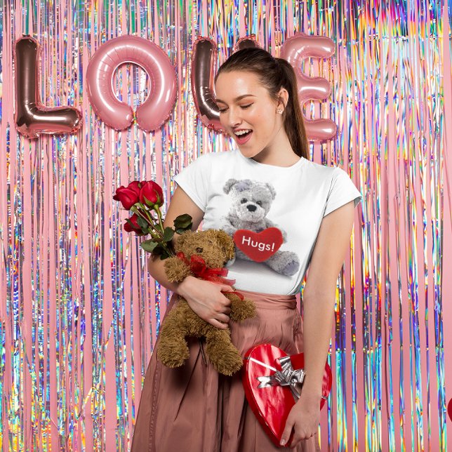 Grey Bear With Heart T-Shirt (Teddy Bear Hugs Women's T-Shirt)