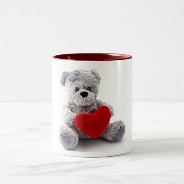 Grey Bear With Heart Two-Tone Coffee Mug (Center)