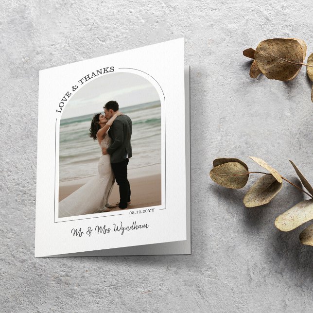 Grey Beautiful Arch Wedding Photo Love & Thanks Thank You Card (Creator Uploaded)