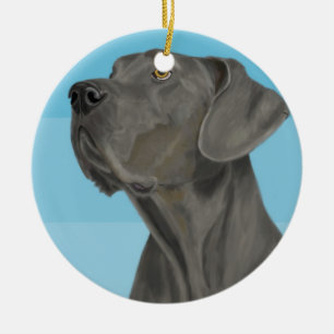 Grey Beautiful Great Dane on Blue Ceramic Tree Decoration
