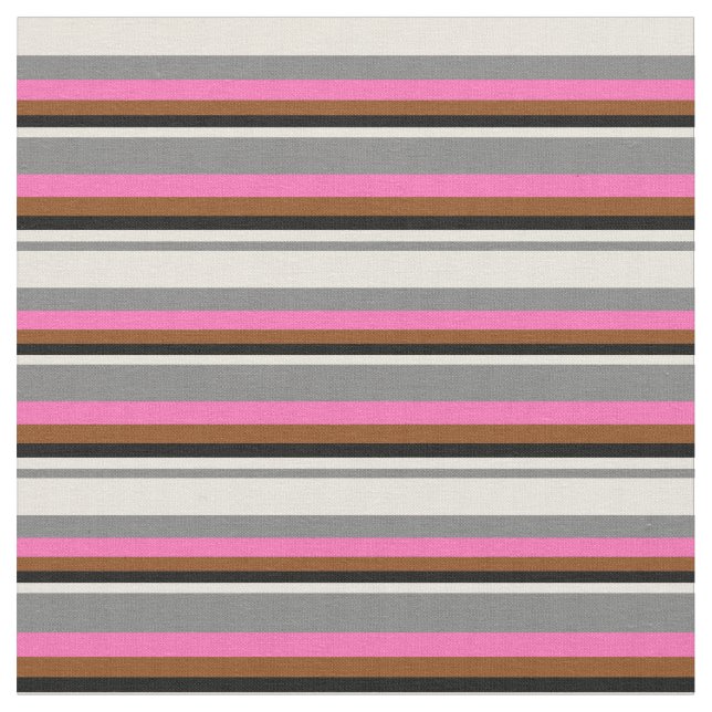 Grey, Beige, Black, Brown, and Hot Pink Pattern Fabric (Close Up)