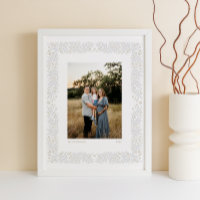 Grey Beige Folk Art Floral Frame with Custom Text