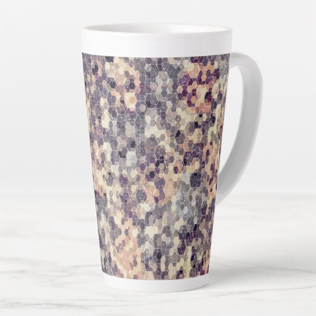 Grey, beige geometric   latte mug (Right Angle)