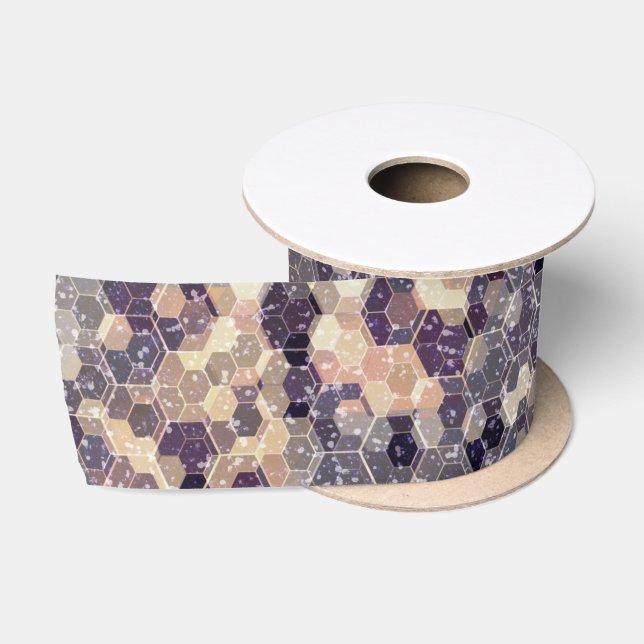 Grey, beige geometric  satin ribbon (Spool)