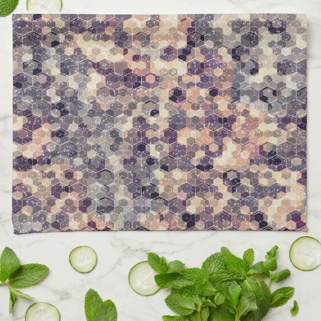 Grey, beige geometric   tea towel (Folded)
