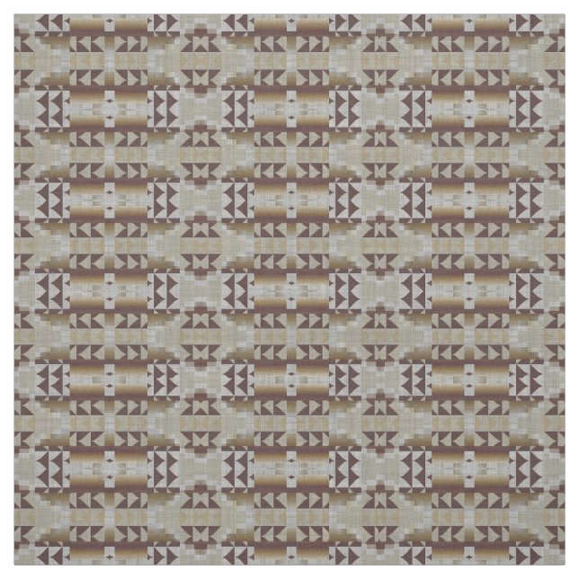 Grey Beige Khaki Taupe Brown Eclectic Ethnic Art Fabric (Swatch)