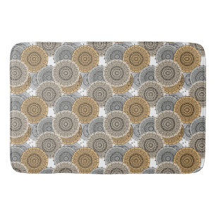 Grey beige pattern arabic mandala oriental style bath mat