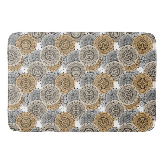 Grey beige pattern arabic mandala oriental style bath mat (Front)