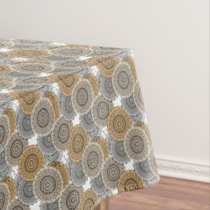 Grey beige pattern arabic mandala oriental style tablecloth